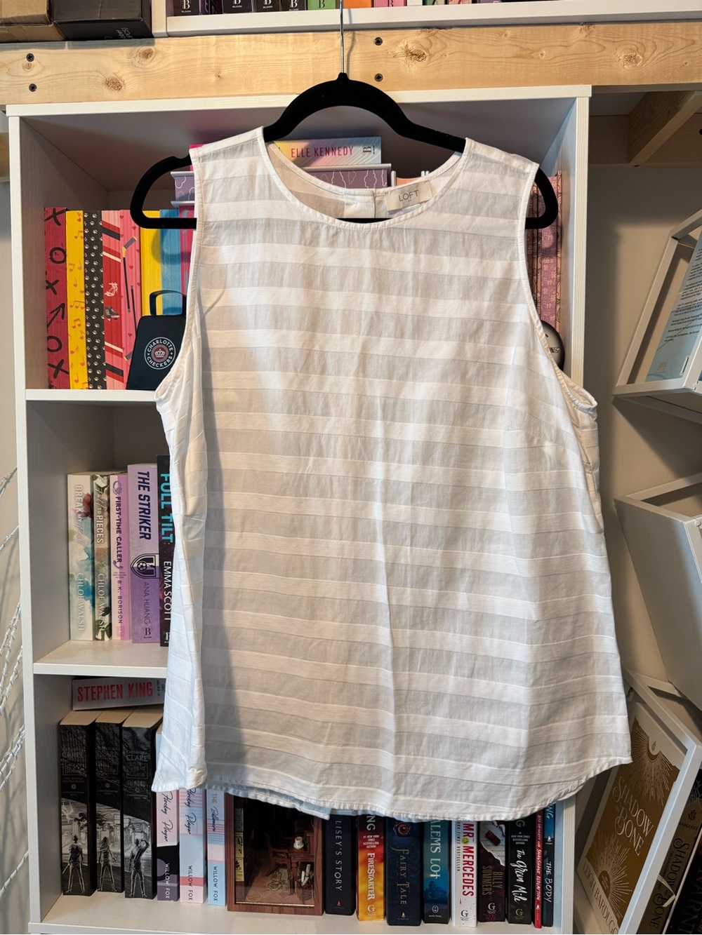 LOFT White Sleeveless Striped Tank Top